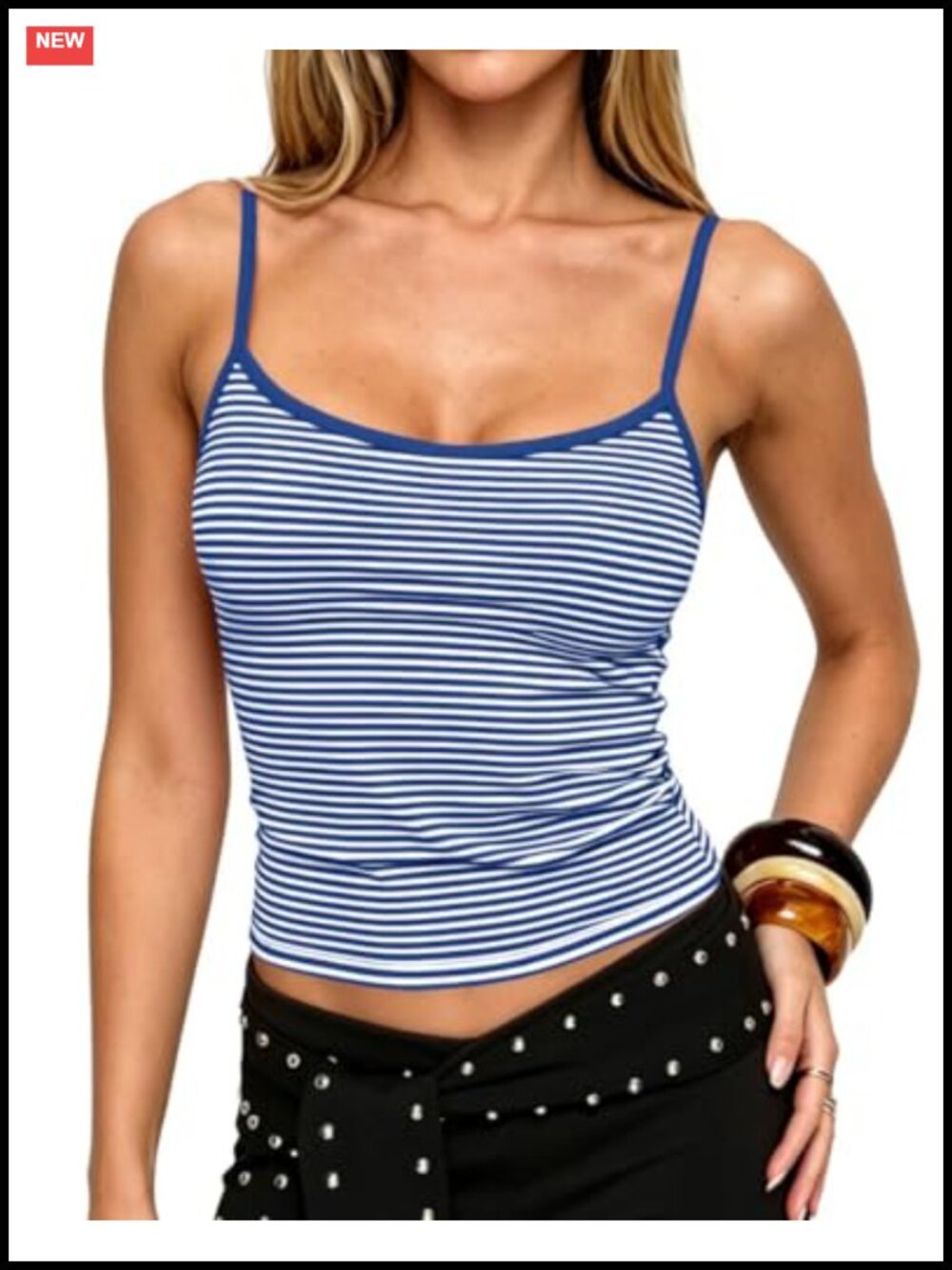 Y2K Striped Crop Cami Sleeveless Scoop Neck Tank Spaghetti Strap Slim Fit